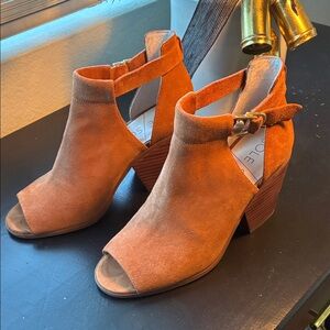 Sole Society Brown Suede Peep-Toe Heeled Boots